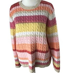 Valerie Stevens Casual Cotton Cable Knit Sweater XL Pastel Sherbet Stripes